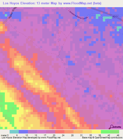 Los Hoyos,Dominican Republic Elevation Map