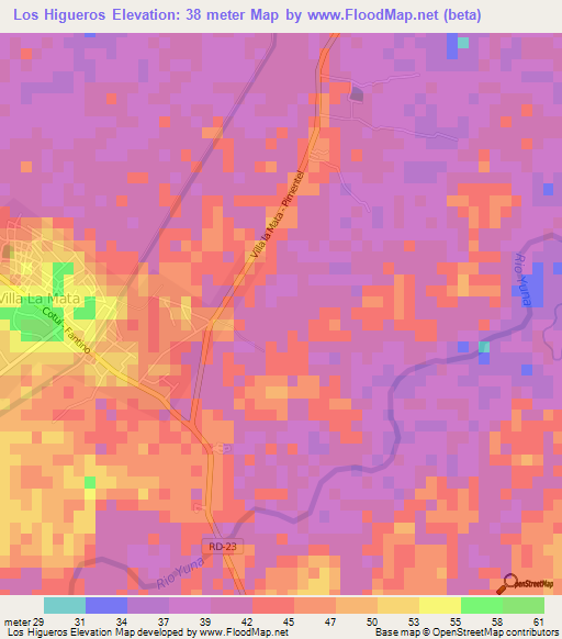 Los Higueros,Dominican Republic Elevation Map