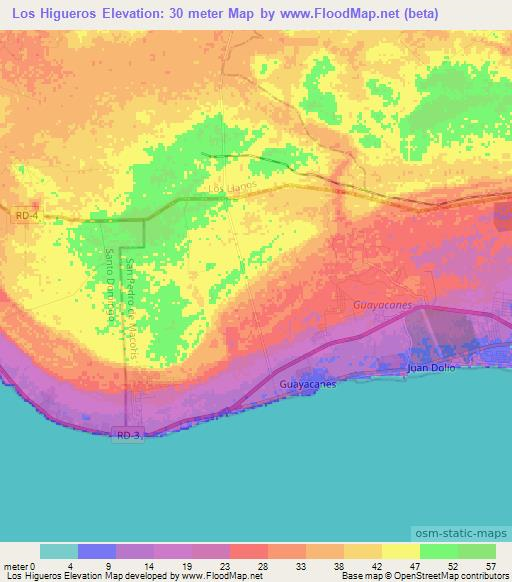 Los Higueros,Dominican Republic Elevation Map