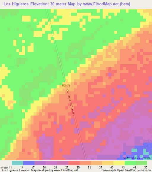 Los Higueros,Dominican Republic Elevation Map