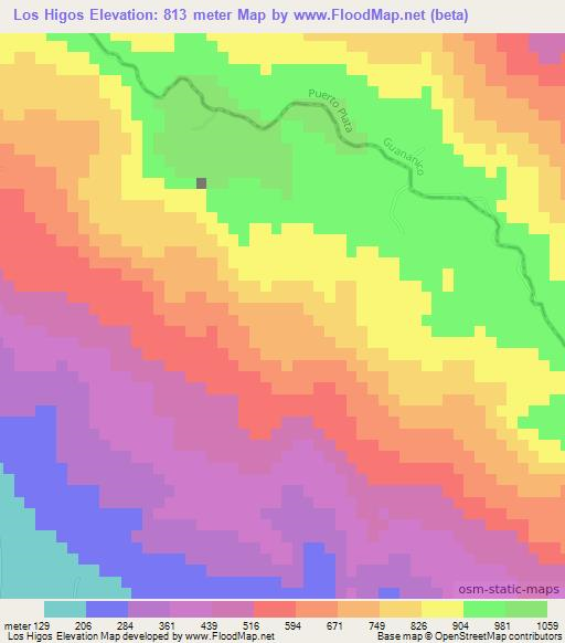 Los Higos,Dominican Republic Elevation Map