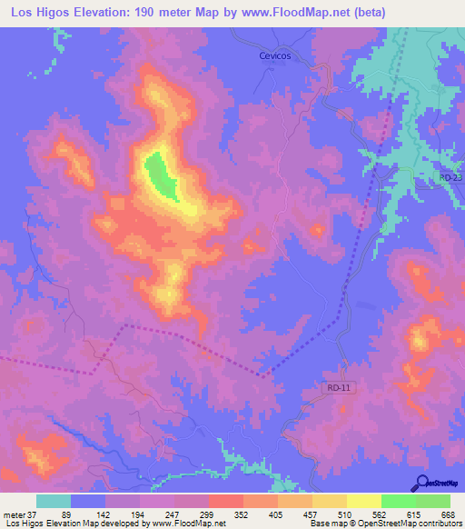 Los Higos,Dominican Republic Elevation Map