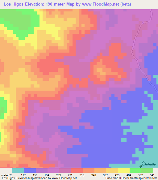 Los Higos,Dominican Republic Elevation Map