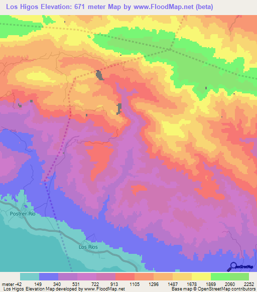 Los Higos,Dominican Republic Elevation Map