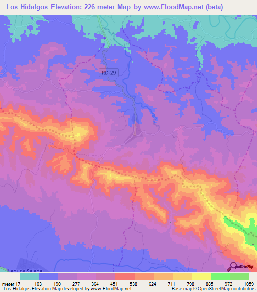 Los Hidalgos,Dominican Republic Elevation Map