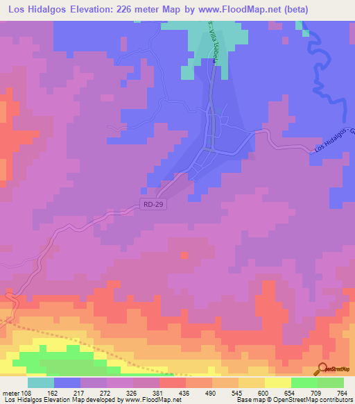 Los Hidalgos,Dominican Republic Elevation Map