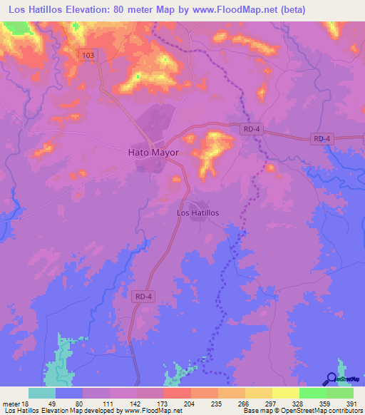 Los Hatillos,Dominican Republic Elevation Map