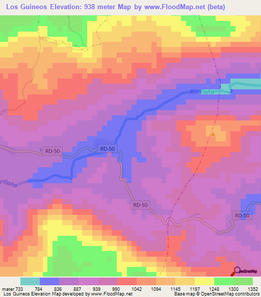 Los Guineos,Dominican Republic Elevation Map