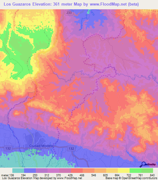 Los Guazaros,Dominican Republic Elevation Map