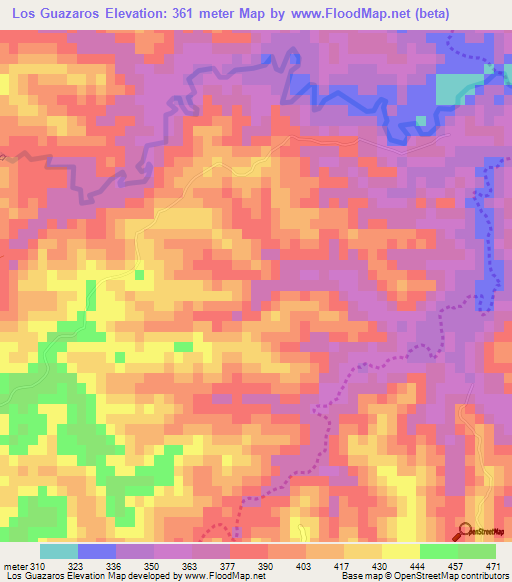 Los Guazaros,Dominican Republic Elevation Map