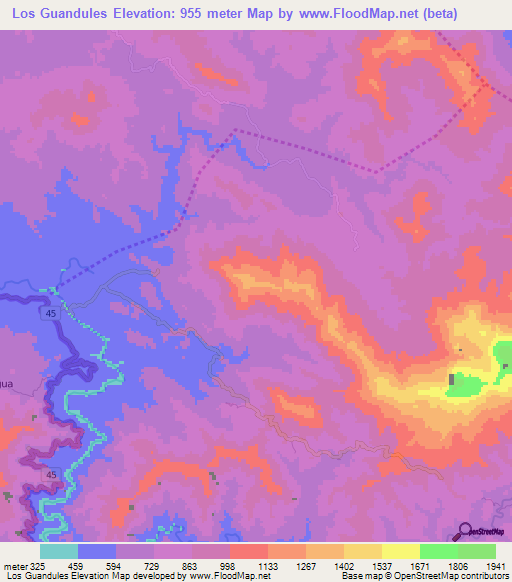 Los Guandules,Dominican Republic Elevation Map