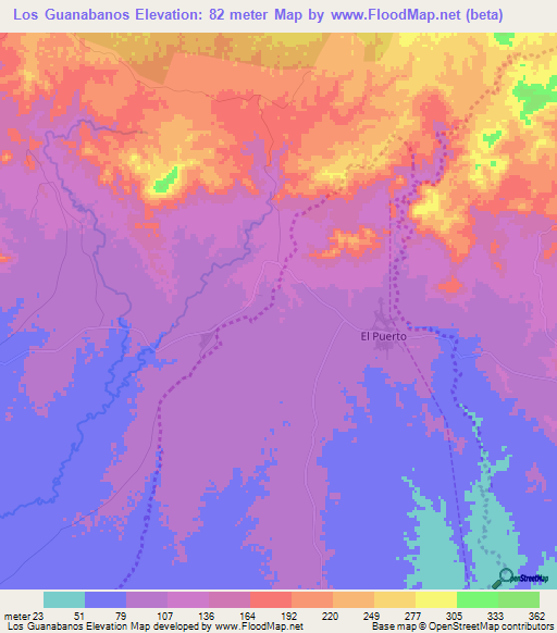 Los Guanabanos,Dominican Republic Elevation Map