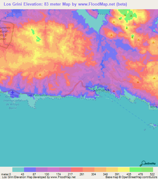 Los Grini,Dominican Republic Elevation Map