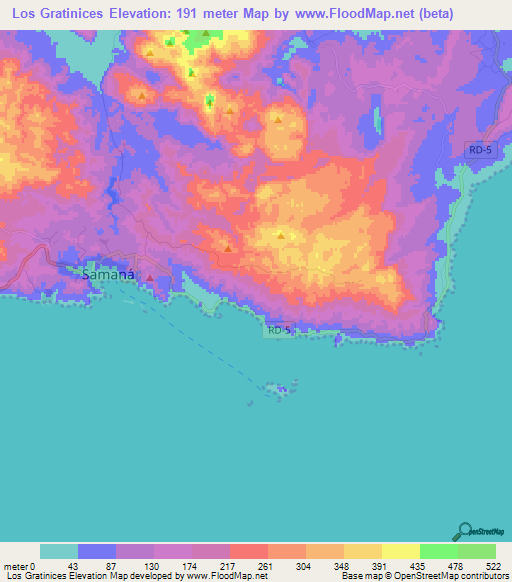 Los Gratinices,Dominican Republic Elevation Map