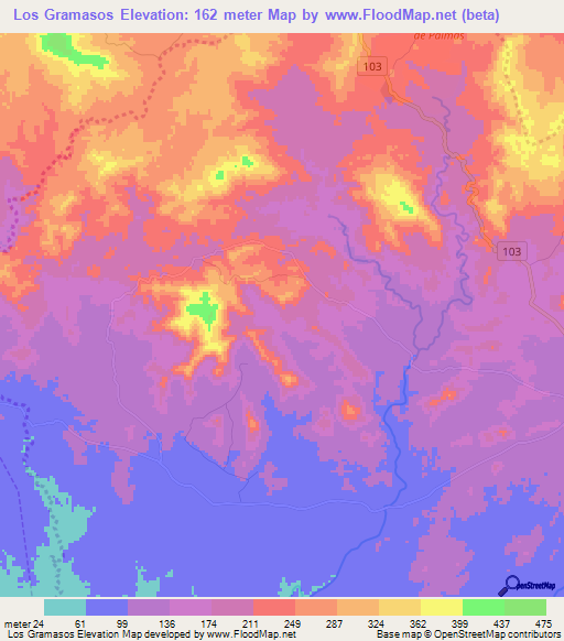 Los Gramasos,Dominican Republic Elevation Map