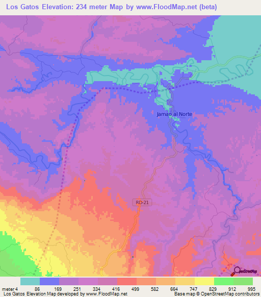 Los Gatos,Dominican Republic Elevation Map