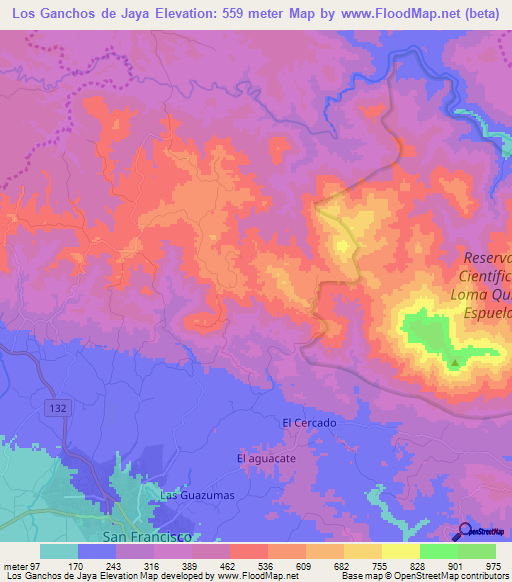 Los Ganchos de Jaya,Dominican Republic Elevation Map