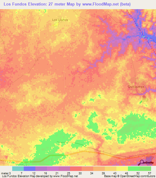 Los Fundos,Dominican Republic Elevation Map