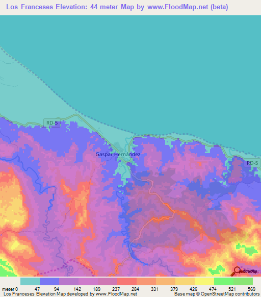 Los Franceses,Dominican Republic Elevation Map