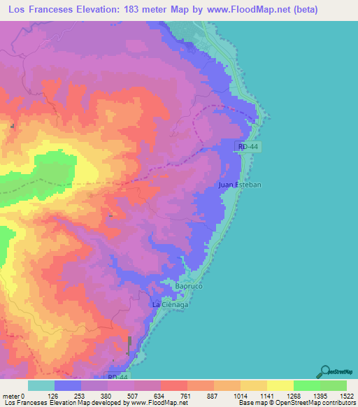 Los Franceses,Dominican Republic Elevation Map