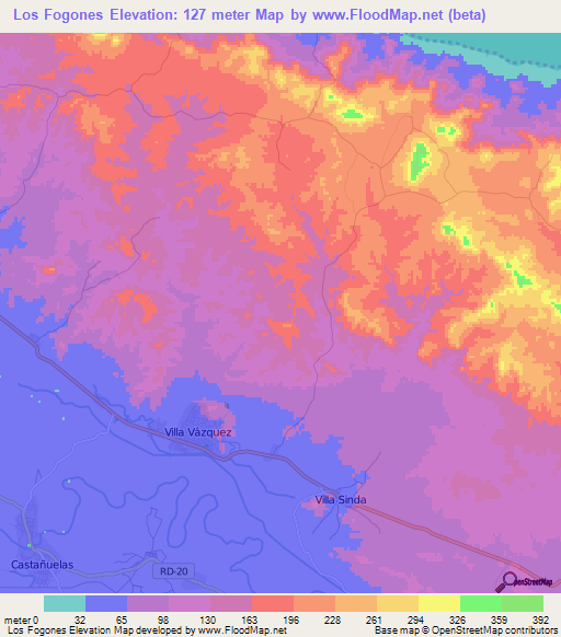 Los Fogones,Dominican Republic Elevation Map