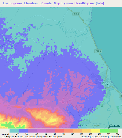 Los Fogones,Dominican Republic Elevation Map