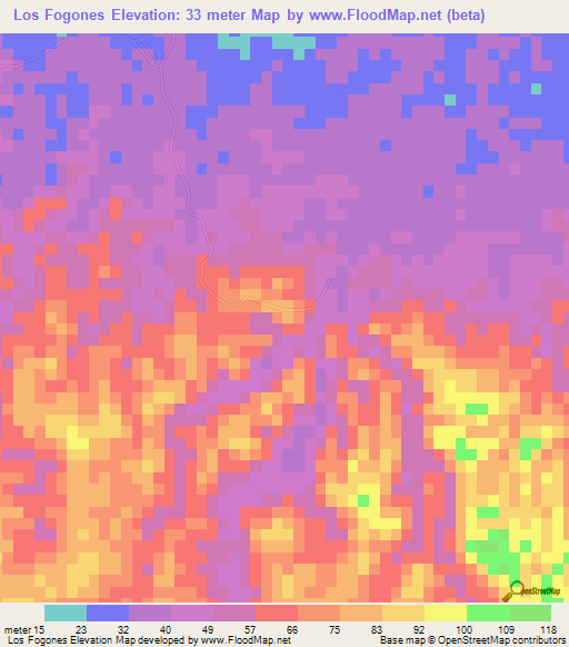 Los Fogones,Dominican Republic Elevation Map