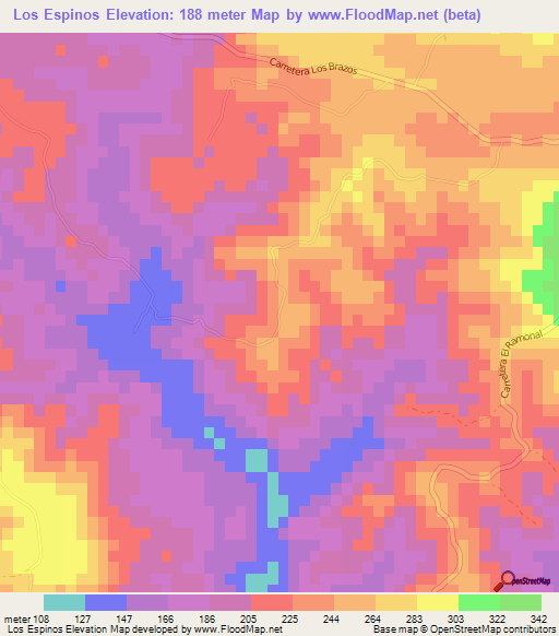 Los Espinos,Dominican Republic Elevation Map