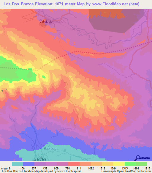 Los Dos Brazos,Dominican Republic Elevation Map