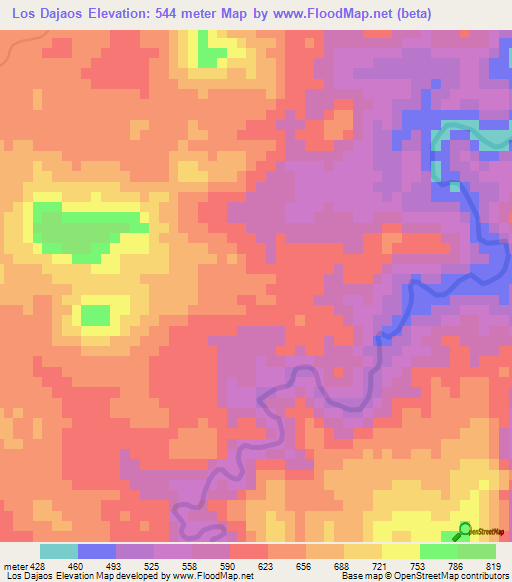 Los Dajaos,Dominican Republic Elevation Map