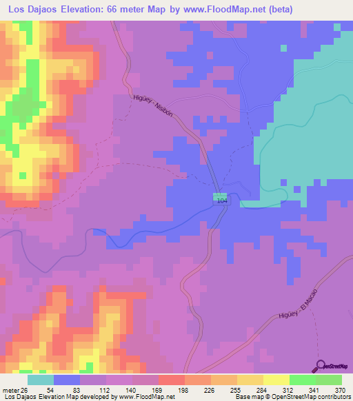 Los Dajaos,Dominican Republic Elevation Map