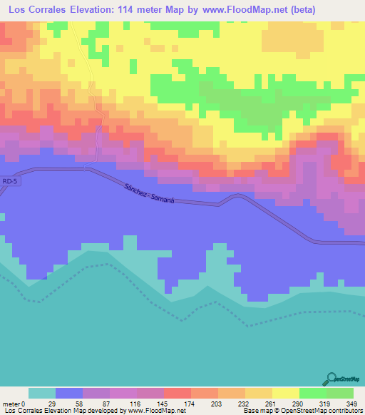 Los Corrales,Dominican Republic Elevation Map