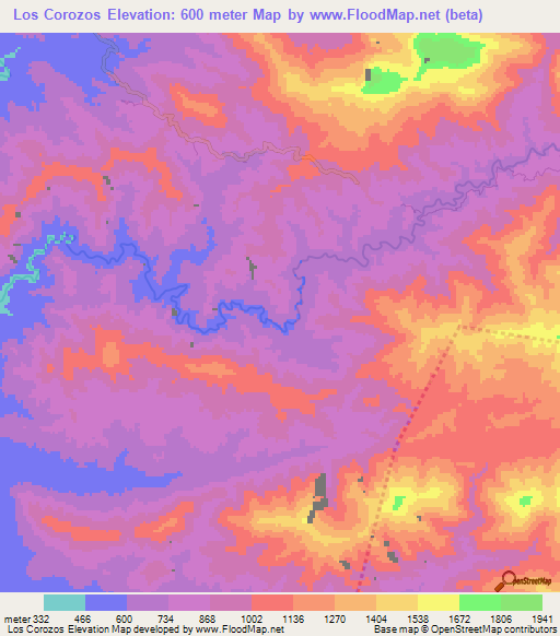 Los Corozos,Dominican Republic Elevation Map