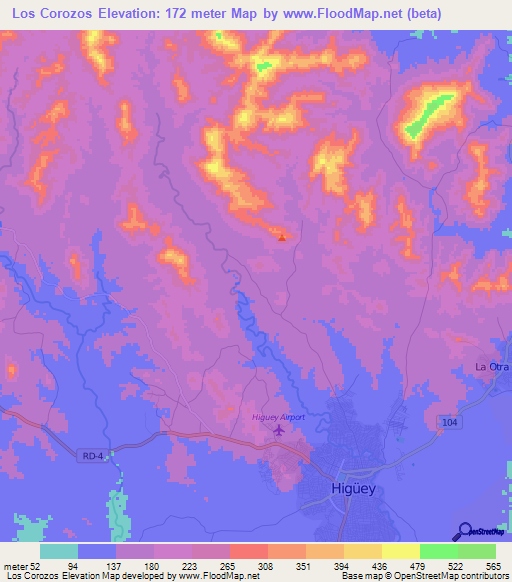 Los Corozos,Dominican Republic Elevation Map