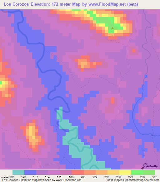 Los Corozos,Dominican Republic Elevation Map