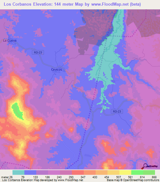 Los Corbanos,Dominican Republic Elevation Map