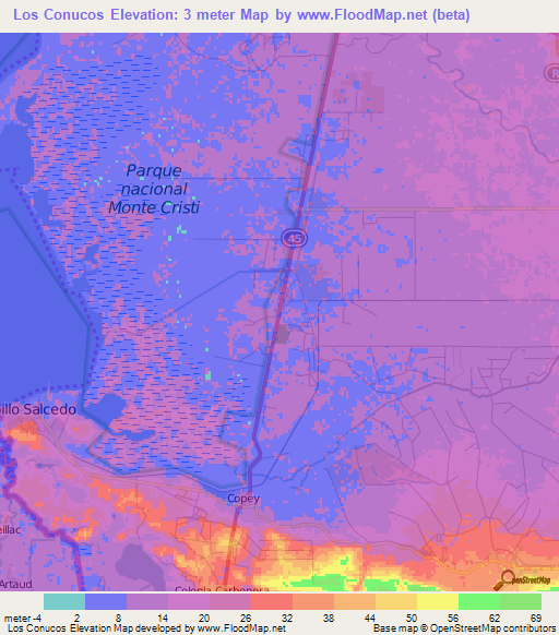 Los Conucos,Dominican Republic Elevation Map