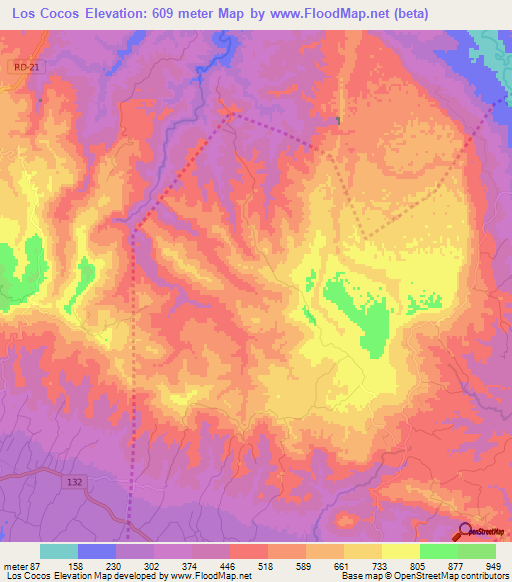 Los Cocos,Dominican Republic Elevation Map