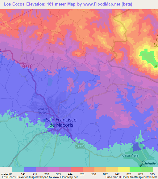 Los Cocos,Dominican Republic Elevation Map