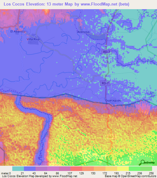 Los Cocos,Dominican Republic Elevation Map