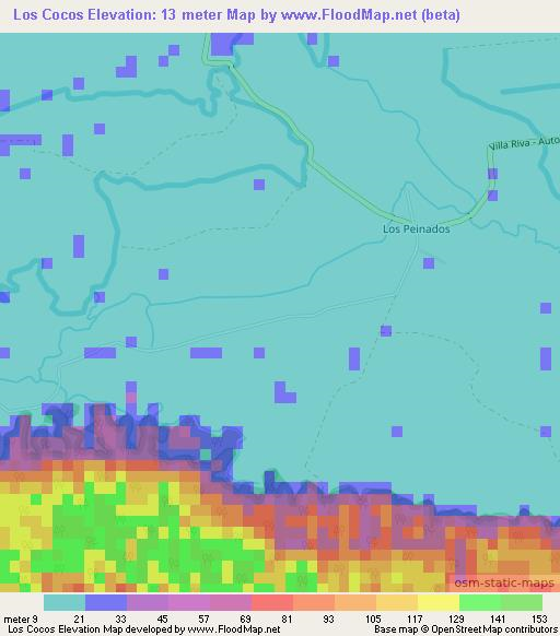 Los Cocos,Dominican Republic Elevation Map