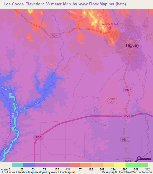 Los Cocos,Dominican Republic Elevation Map