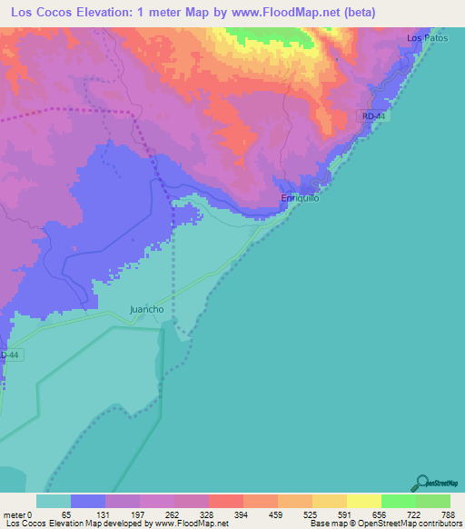 Los Cocos,Dominican Republic Elevation Map