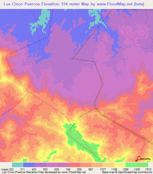 Los Cinco Puercos,Dominican Republic Elevation Map