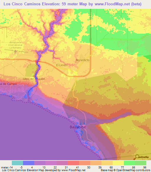 Los Cinco Caminos,Dominican Republic Elevation Map