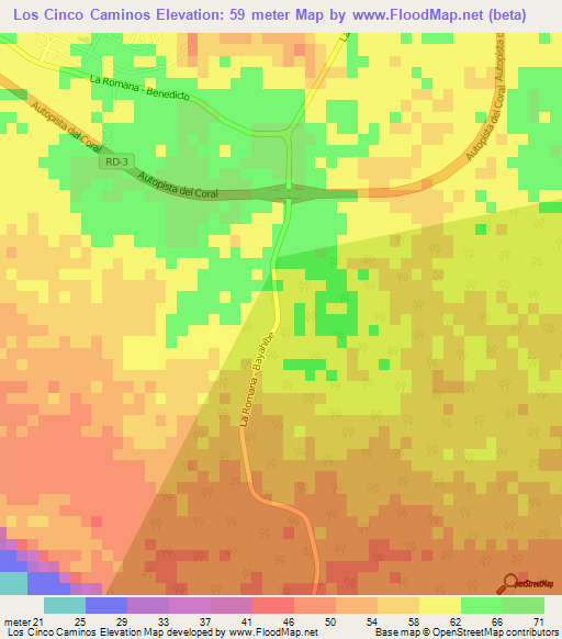 Los Cinco Caminos,Dominican Republic Elevation Map