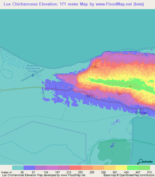 Los Chicharrones,Dominican Republic Elevation Map