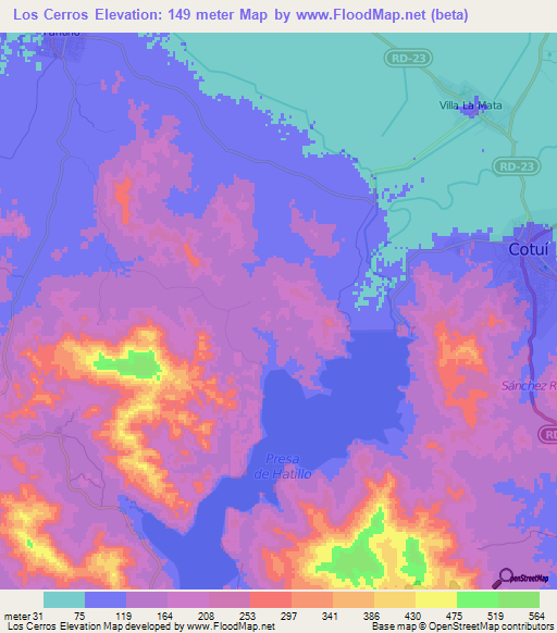 Los Cerros,Dominican Republic Elevation Map