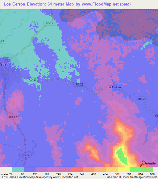 Los Cerros,Dominican Republic Elevation Map