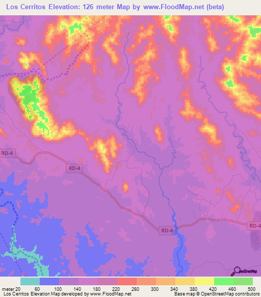 Los Cerritos,Dominican Republic Elevation Map